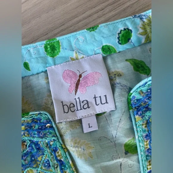 Bella Tu Elegant Floral Long Sleeve Dress in Blue and Green - Picture 8 of 10